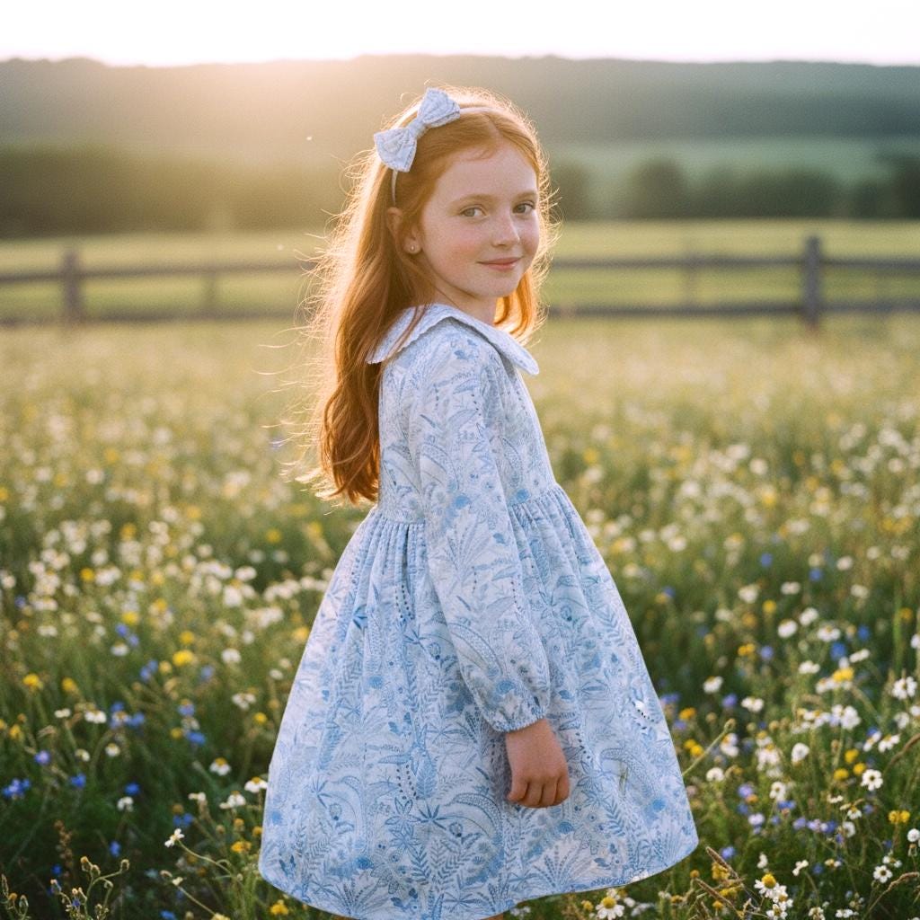 Long Sleeve Liberty London Girl Dress: Peter Pan Collar, Vintage Ditsy Floral Print