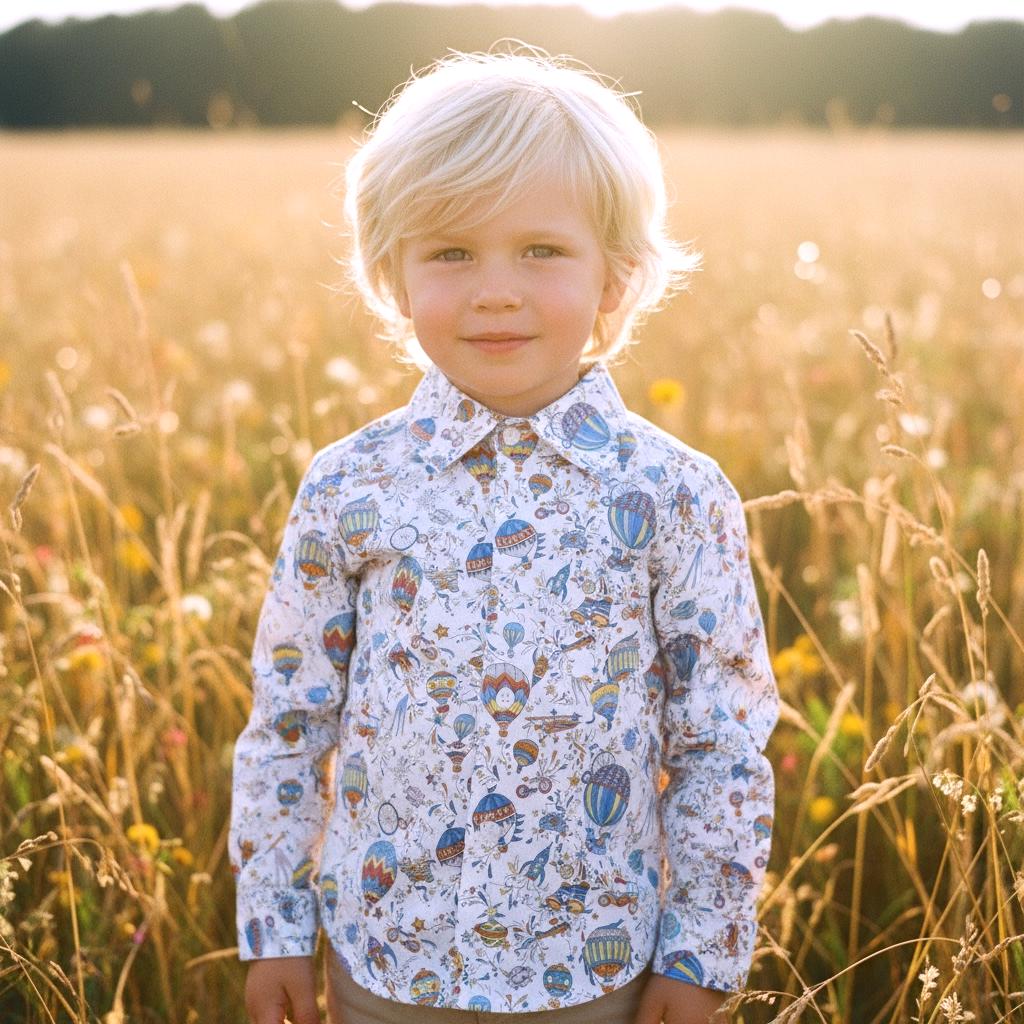 Liberty Print Boy Shirt: Long Sleeve Cotton Button-Up