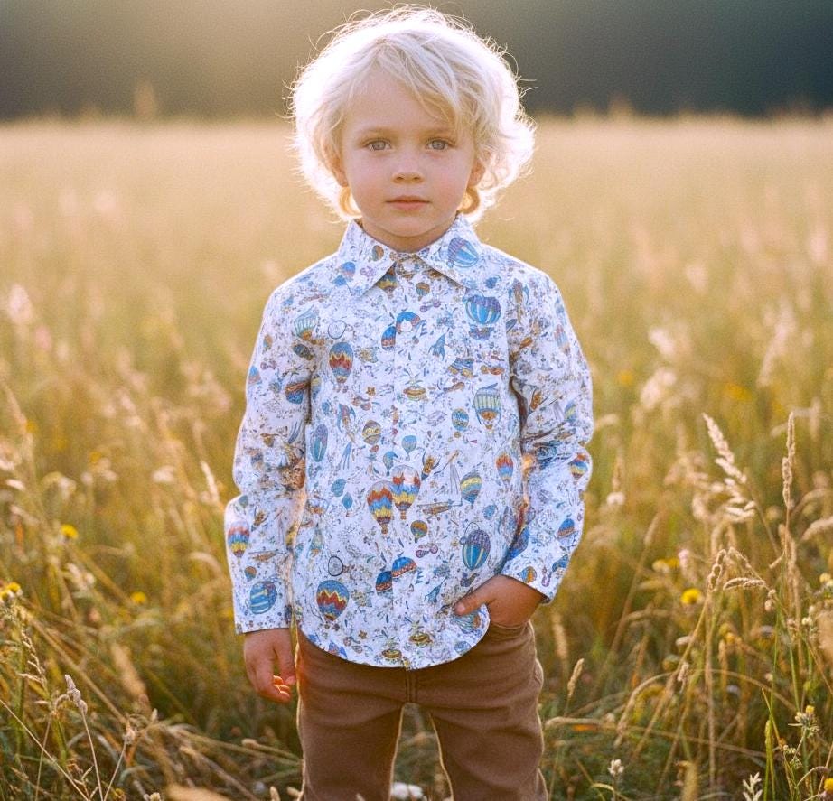 Liberty Print Boy Shirt: Long Sleeve Cotton Button-Up