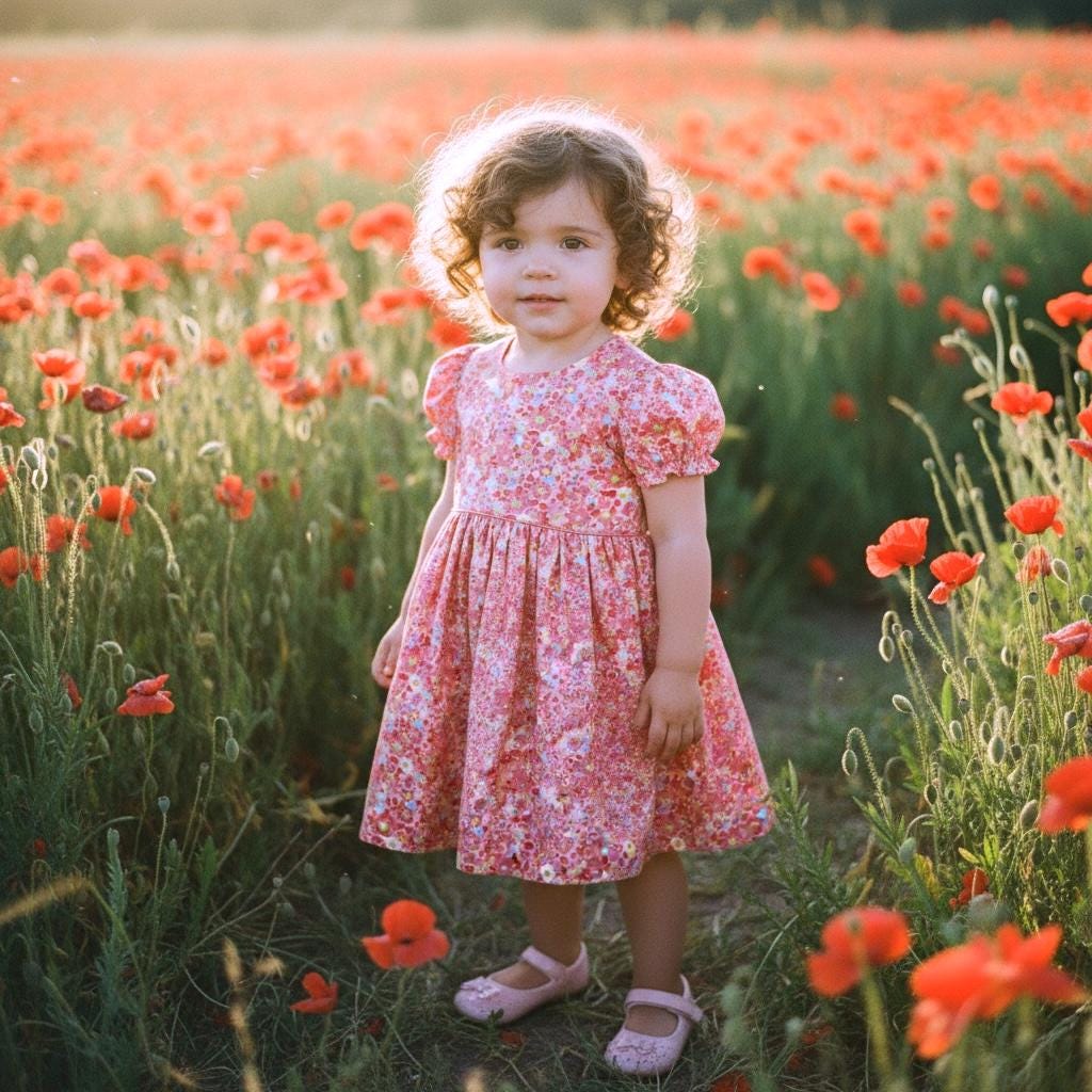 Balloon Sleeves Liberty London Flower Girl Dress: Ditsy Floral Print, Botanical Cotton Flower