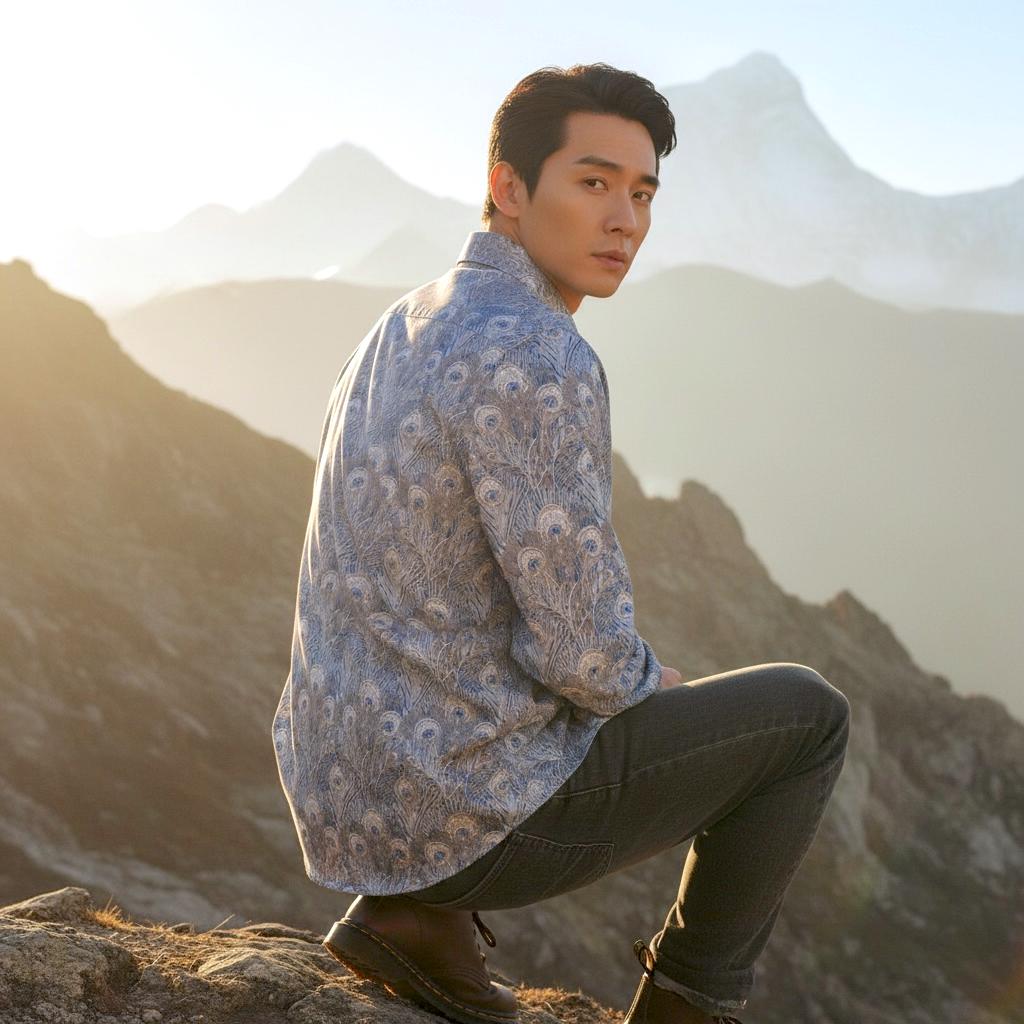 Liberty London Men Long Sleeve Button Up Shirt: Botanical Floral Print Cotton Fabric