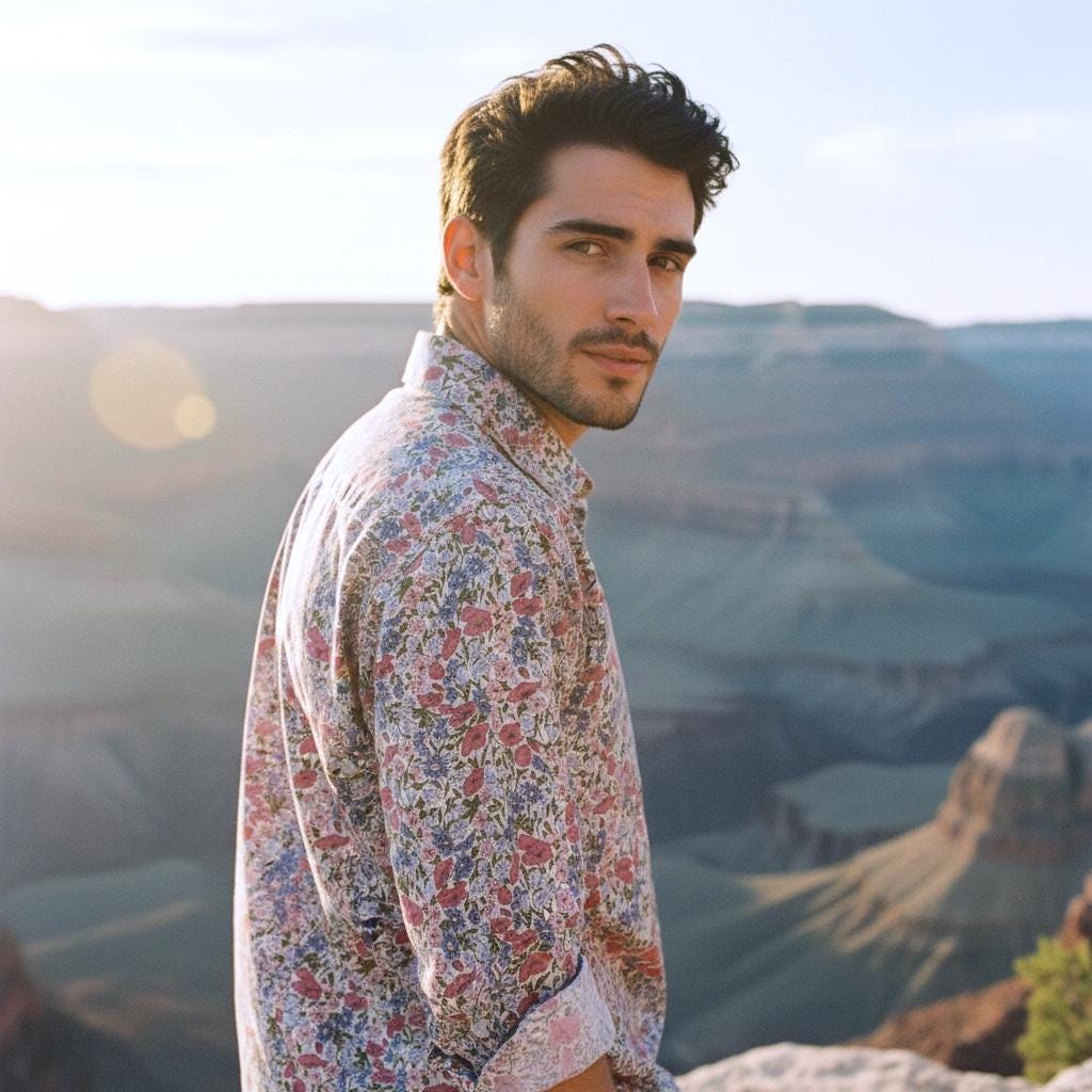 Liberty London Men Long Sleeve Button Up Shirt: Botanical Floral Print Cotton Fabric