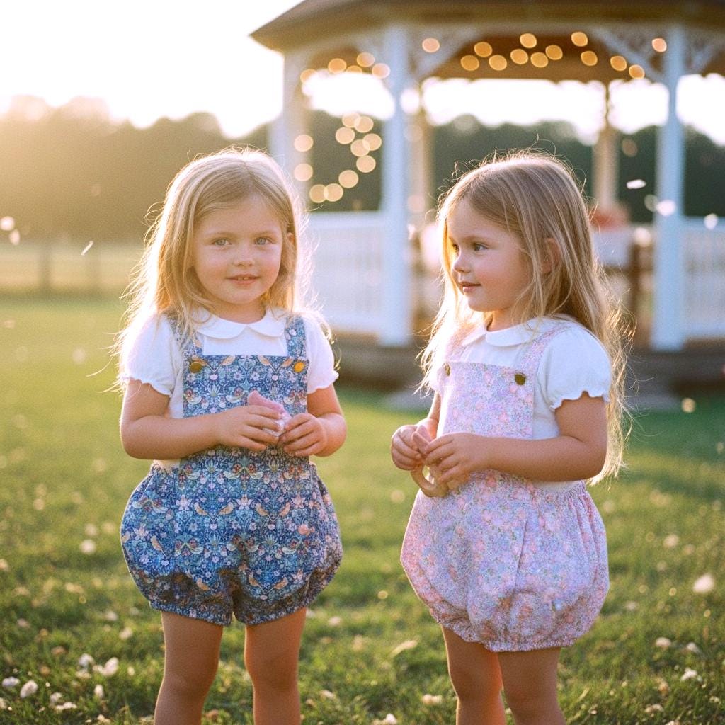 TWINS Liberty London Baby Bubble Romper: Tana Lawn Cotton Onesie, Ditsy Floral Sunsuit