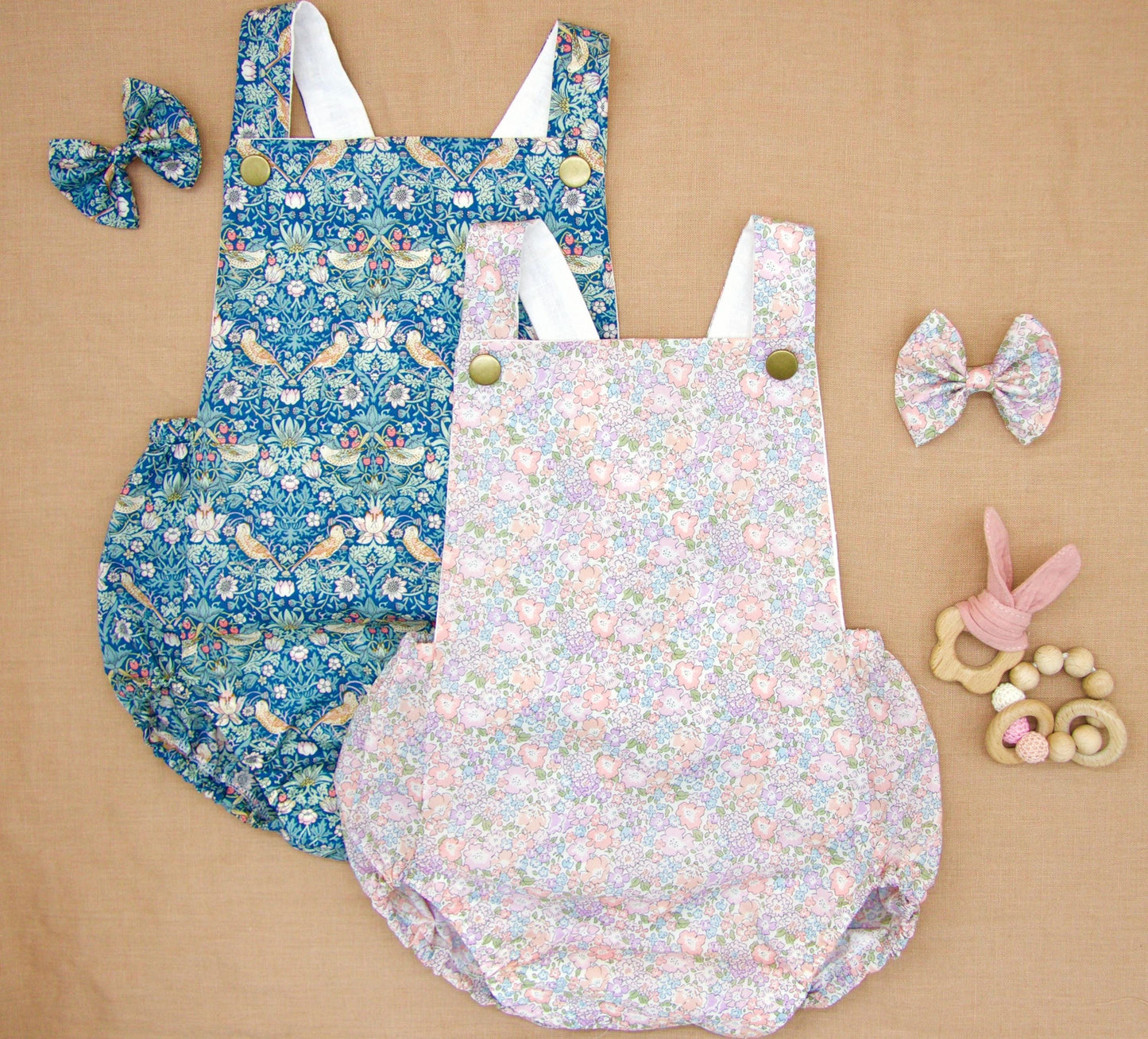 TWINS Liberty London Baby Bubble Romper: Tana Lawn Cotton Onesie, Ditsy Floral Sunsuit