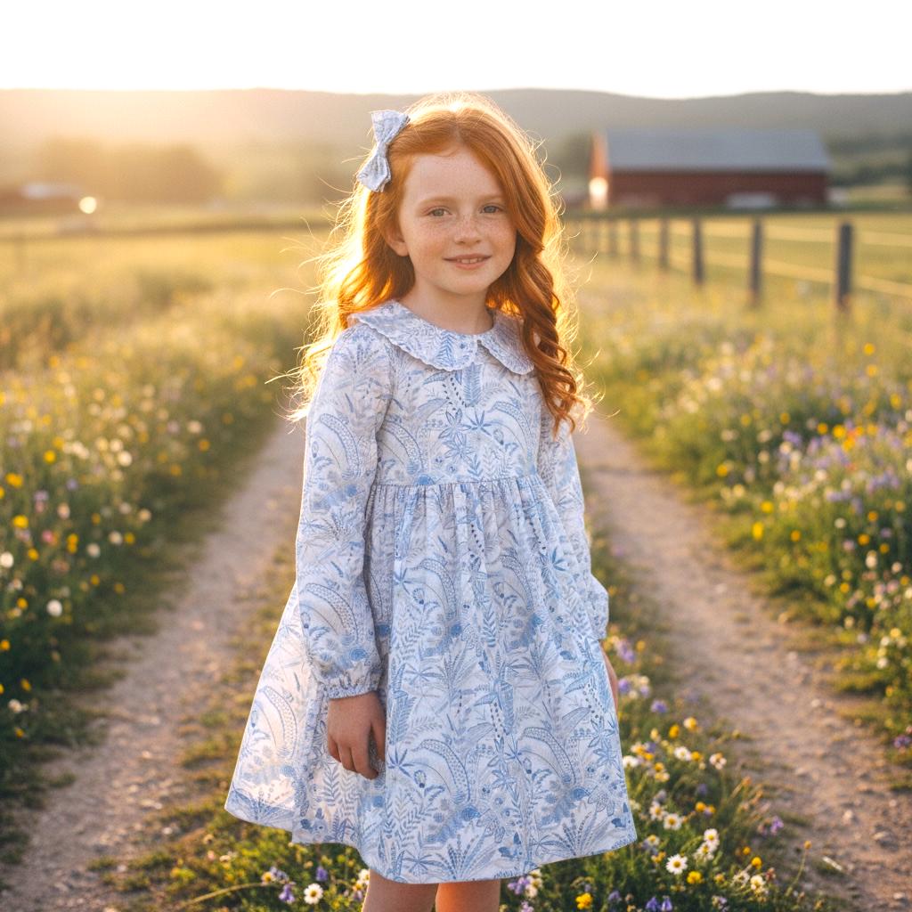 Long Sleeve Liberty London Girl Dress: Peter Pan Collar, Vintage Ditsy Floral Print