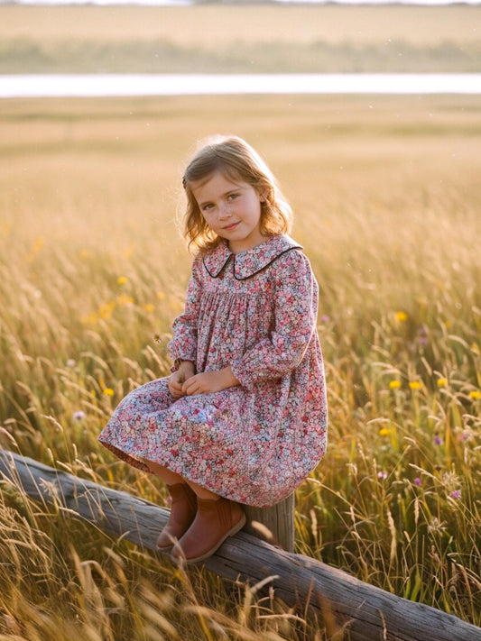 Peter Pan Collar Long Sleeve Liberty Floral Print Girl Dress: Cotton Tana Lawn