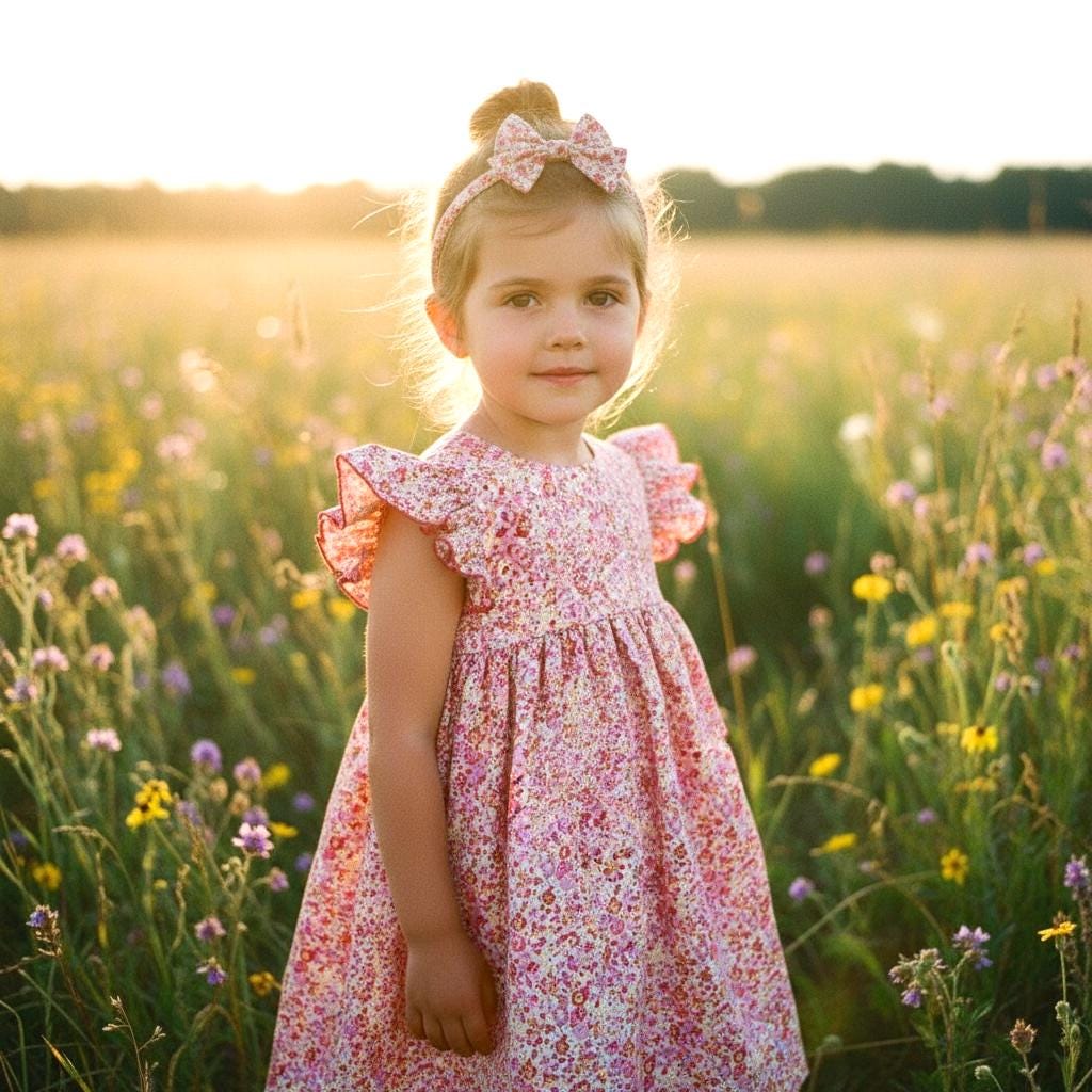 Liberty London Sleeveless Flower Girl Sun Dress: Ruffle Flutter Shoulder, Ditsy Floral Print