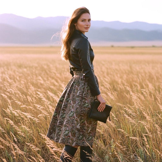 Midi Floral Liberty London A-Line Skirt: Elastic Waist Flare Skirt, Ditsy Botanical Print