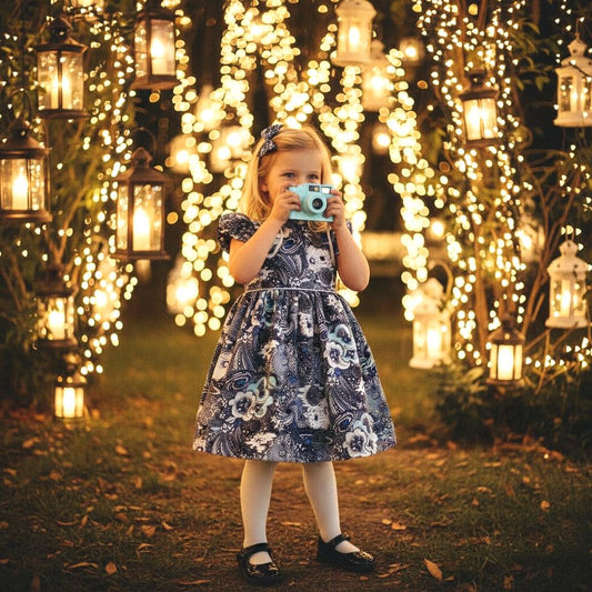 Ruffle Collar Liberty London Dress: Short Puffy Sleeves, Floral Print Cotton Girl Dress