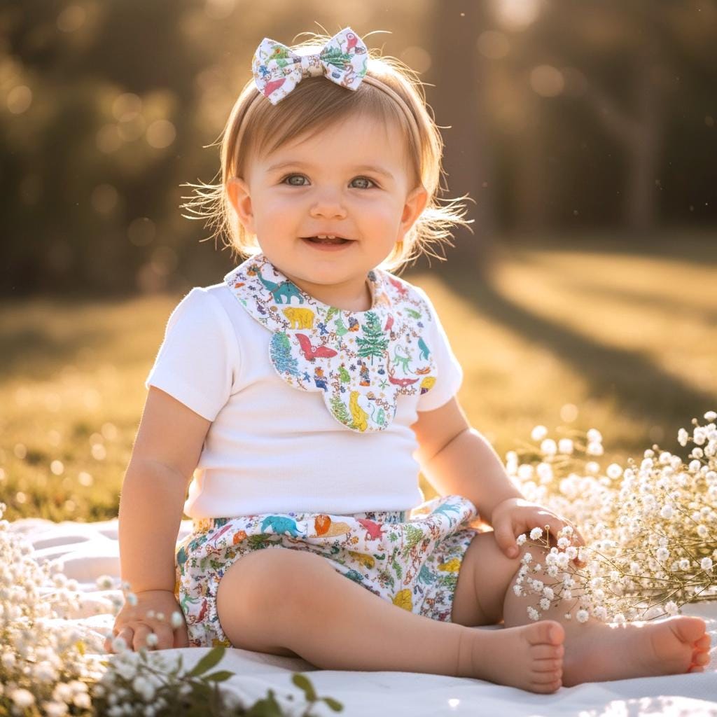 SET Liberty London Baby Bib & Bloomer: Ditsy Floral Print, Baby Nappy Cover