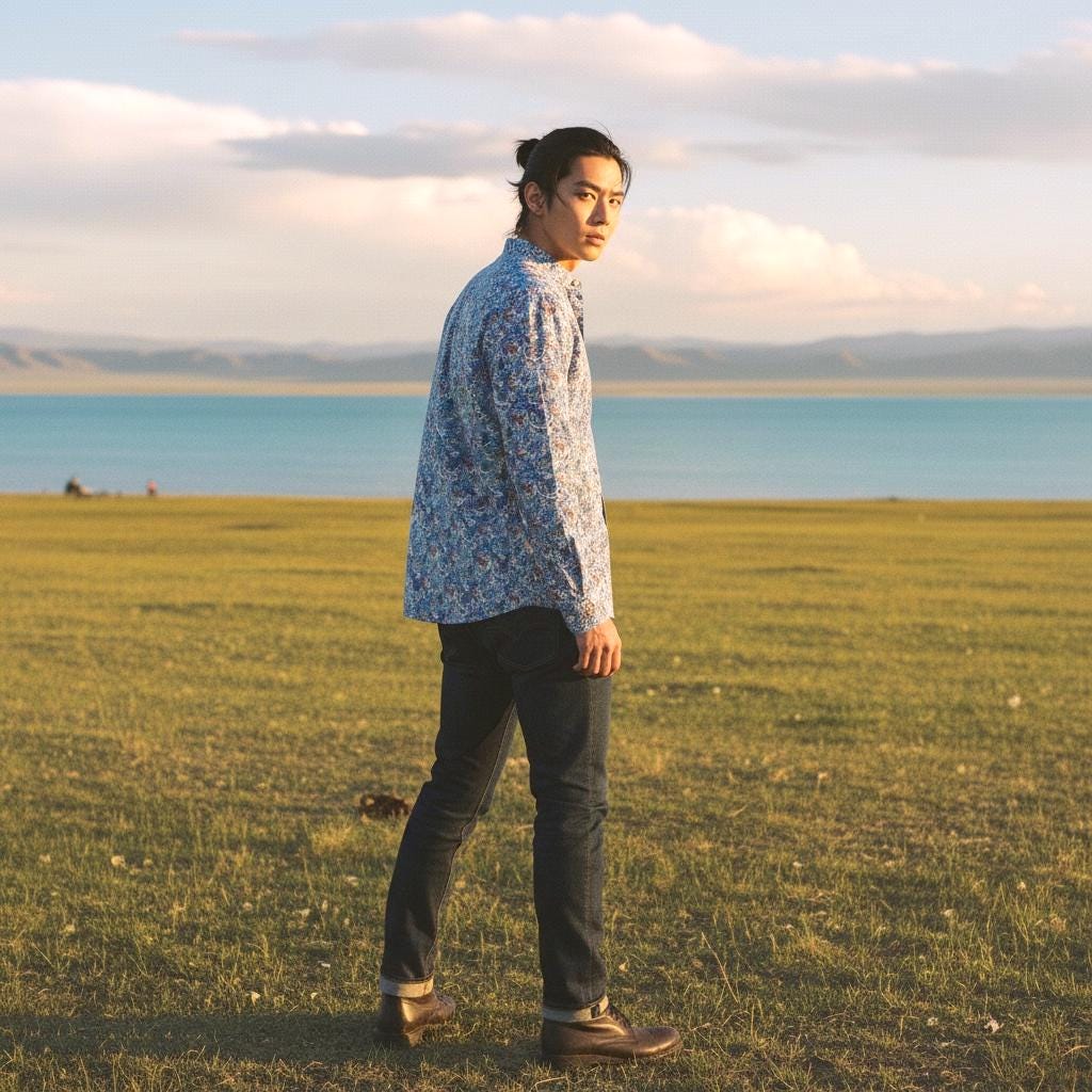 Liberty Print Men's Shirt, Mandarin Collar, Floral Tana Lawn Cotton