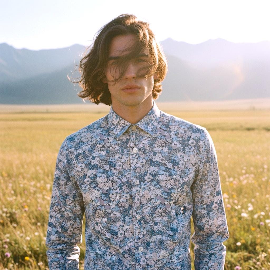 Liberty London Men Long Sleeve Dress Shirt: Botanical Floral Print Cotton, Button Up