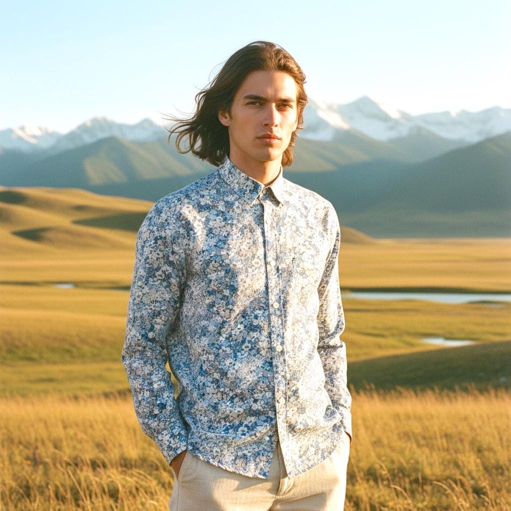 Liberty London Men Long Sleeve Dress Shirt: Botanical Floral Print Cotton, Button Up