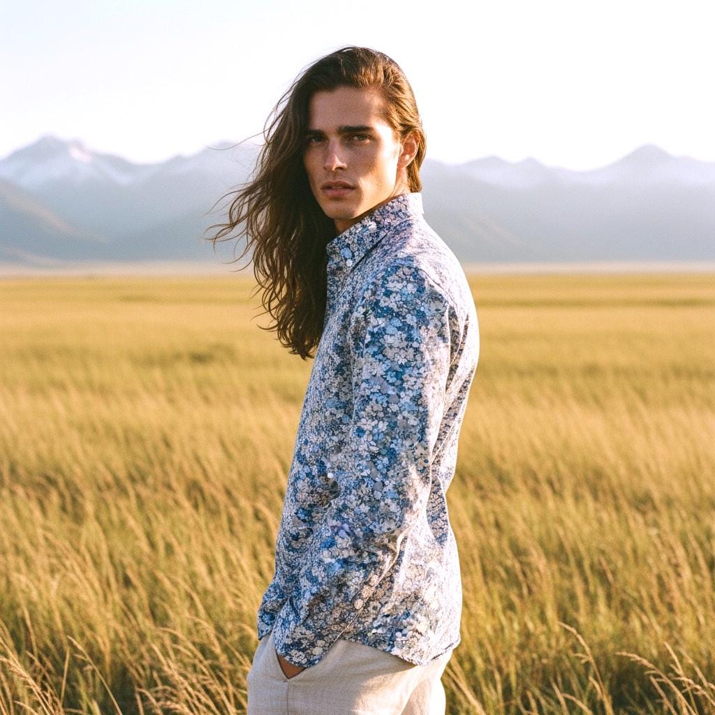 Liberty London Men Long Sleeve Dress Shirt: Botanical Floral Print Cotton, Button Up