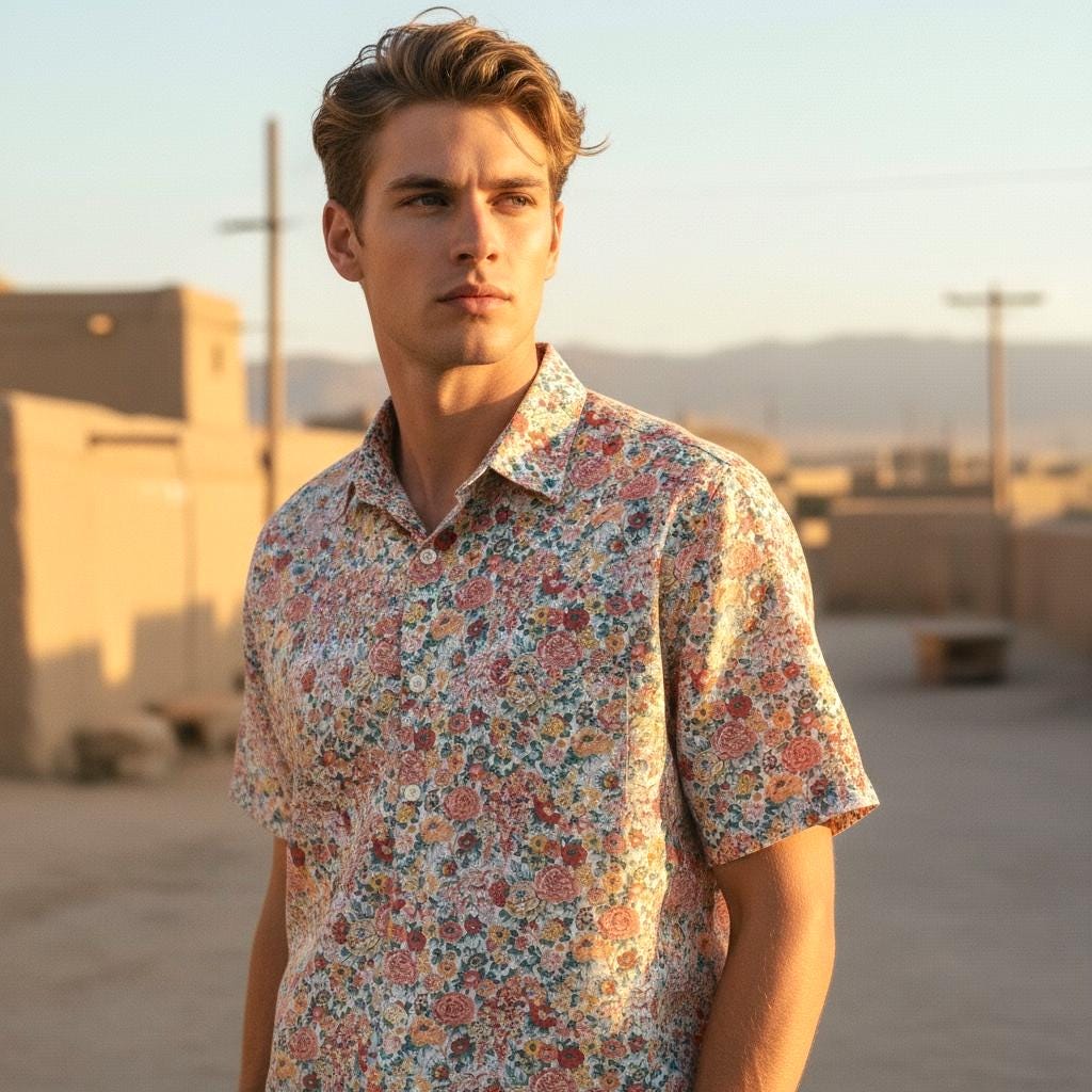 Liberty Print Men's Shirt Short Sleeve Men Shirt: Botanical Floral Cotton Button-Up