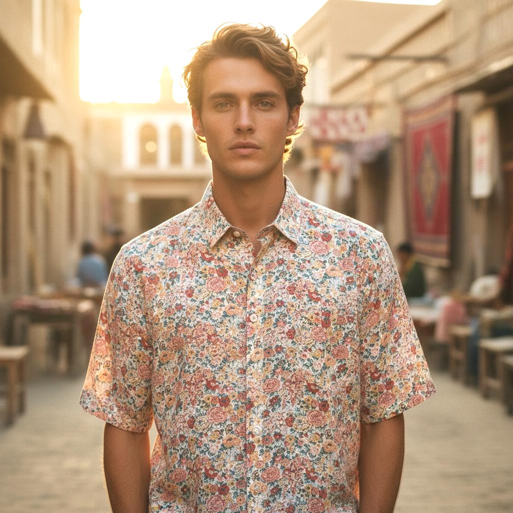 Liberty London Floral Print Men Shirt: Short Sleeve Button Up, Botanical