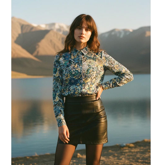 Liberty London Long Sleeve Shirt: Ditsy Botanical Dress Shirt, Button Through Top