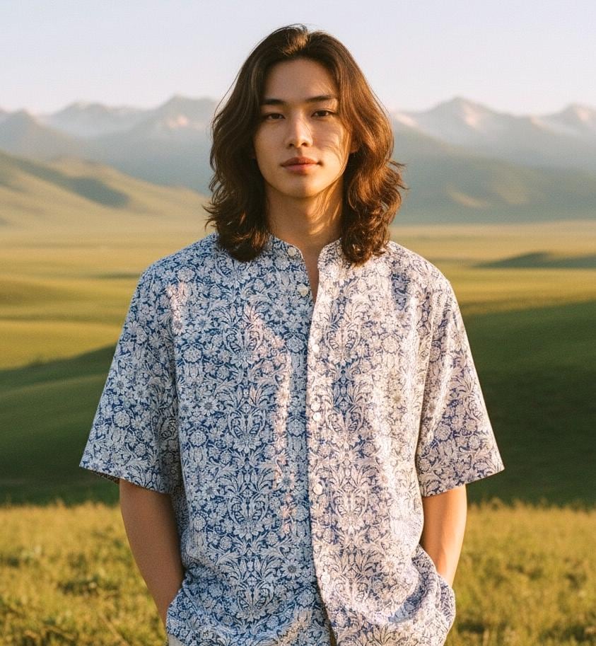 Liberty London Short Sleeve Men Button Up Shirt, Mandarin Collar Casual Floral Print Chemise