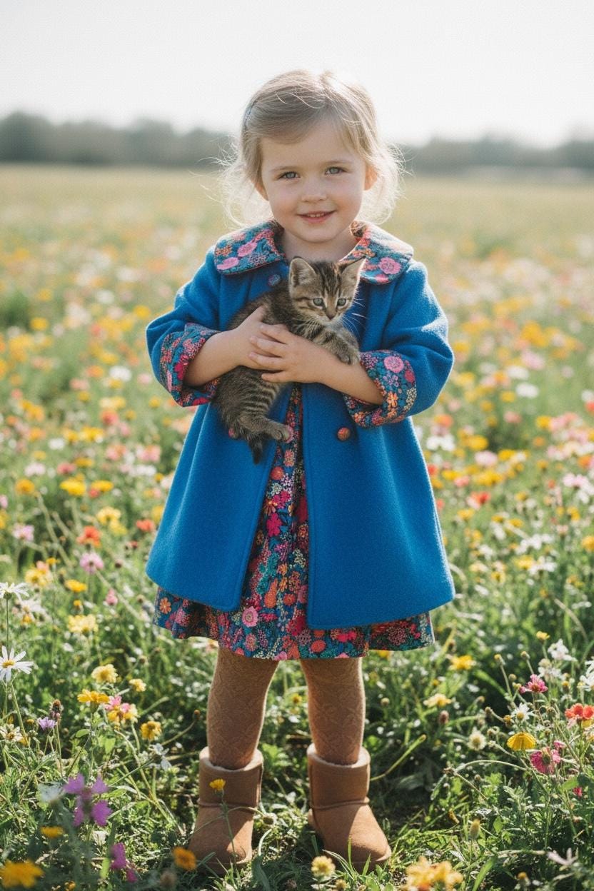 SET Liberty London Wool Coat Dress Set Peter Pan Collar Long Sleeves Floral Print