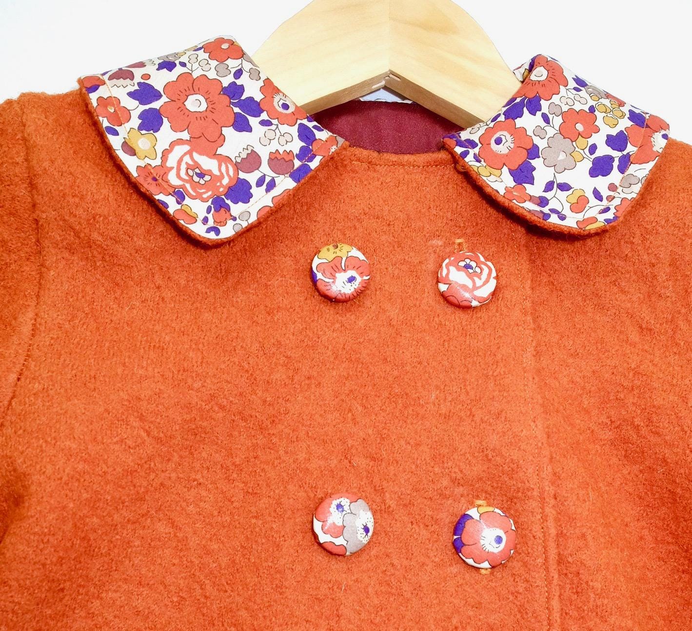 SET Liberty London Wool Coat Dress Set Peter Pan Collar Long Sleeves Floral Print