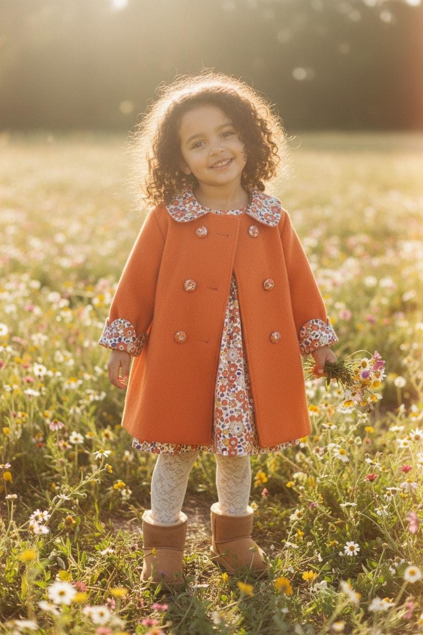 SET Liberty London Wool Coat Dress Set Peter Pan Collar Long Sleeves Floral Print