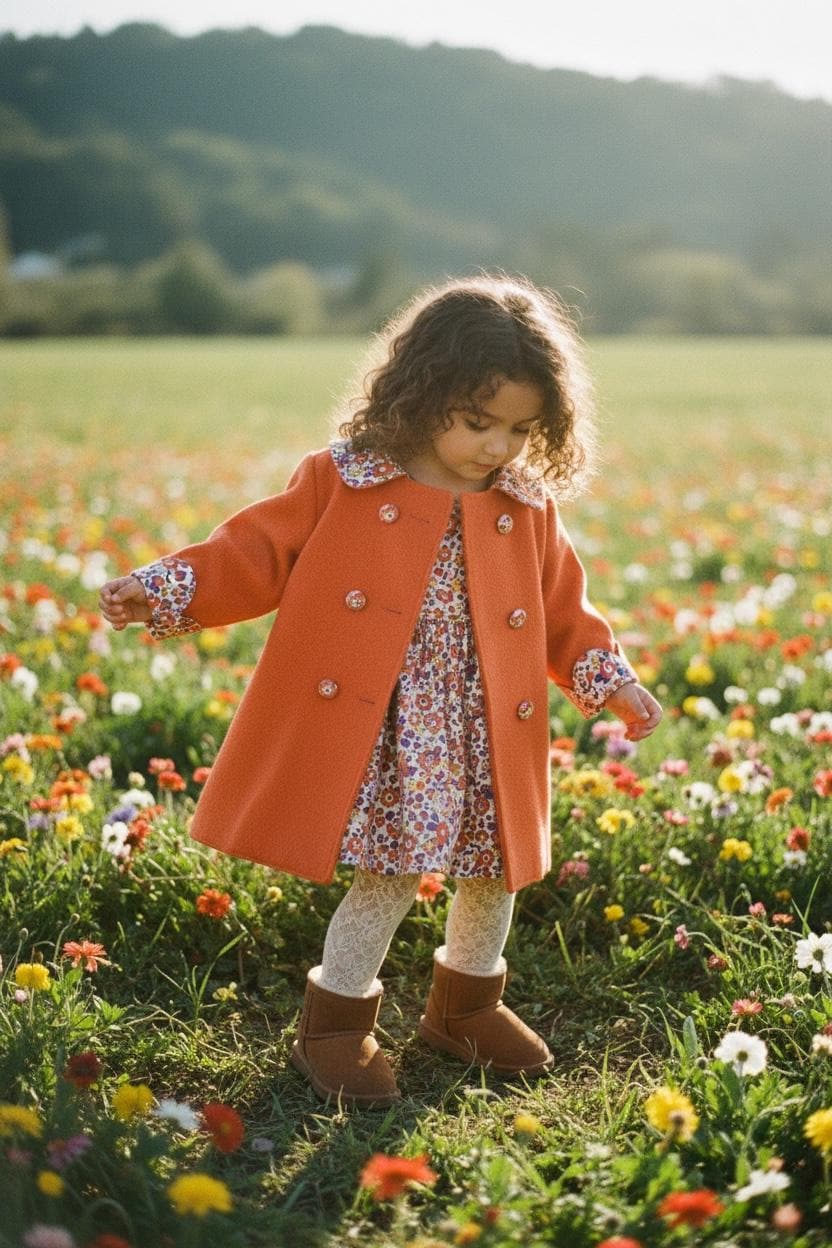 SET Liberty London Wool Coat Dress Set Peter Pan Collar Long Sleeves Floral Print