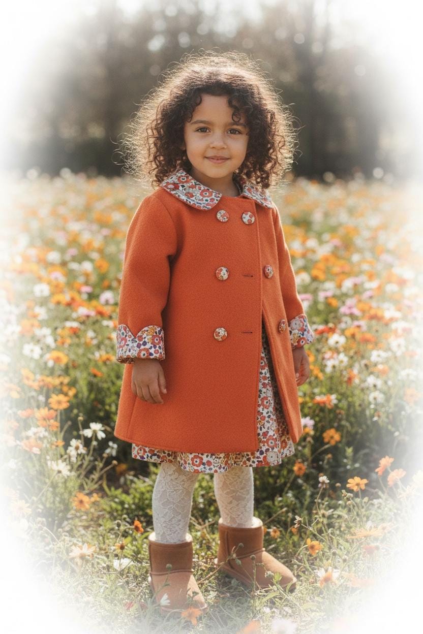 SET Liberty London Wool Coat Dress Set Peter Pan Collar Long Sleeves Floral Print