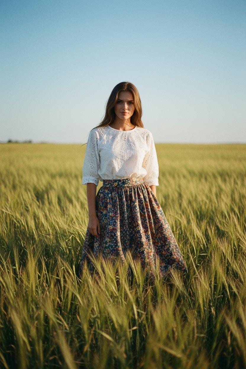 Liberty London Floral Midi Skirt, Elastic Waist Cotton A-Line