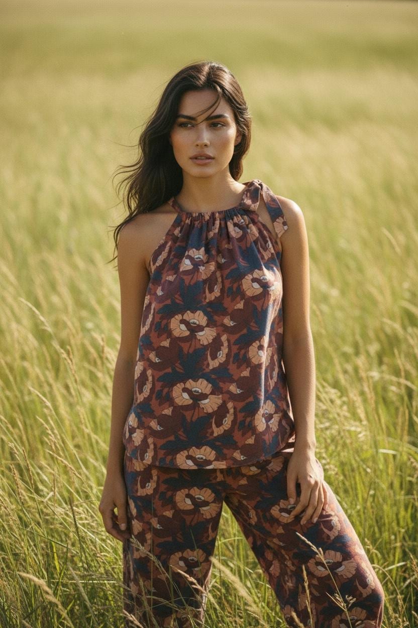 Summer Liberty London Halter Neck Blouse: Botanical Floral Print Top, Cotton Tana Lawn Fabric