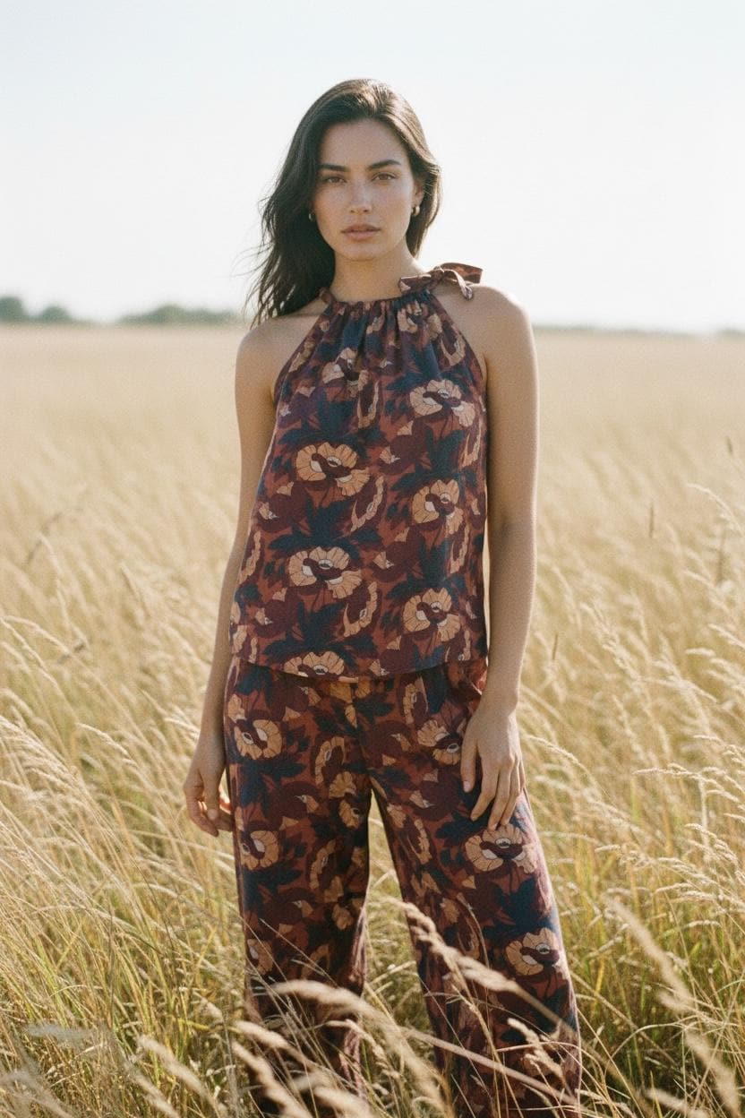 Summer Liberty London Halter Neck Blouse: Botanical Floral Print Top, Cotton Tana Lawn Fabric