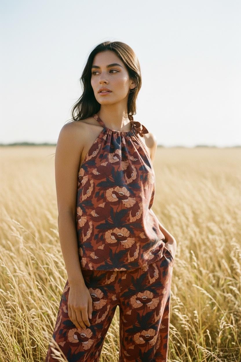 Summer Liberty London Halter Neck Blouse: Botanical Floral Print Top, Cotton Tana Lawn Fabric