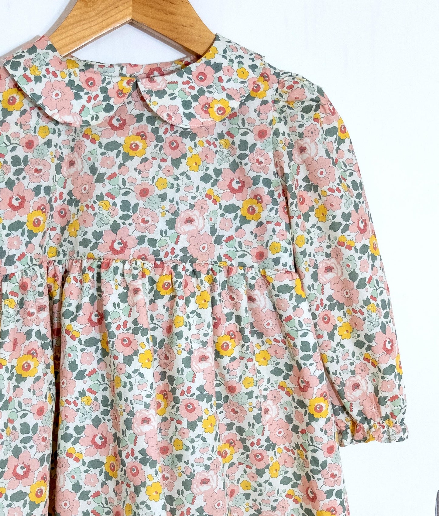 Liberty Betsy Long Sleeves Girl Dress: Peter Pan Collar, Ditsy Floral Cotton Tana Lawn