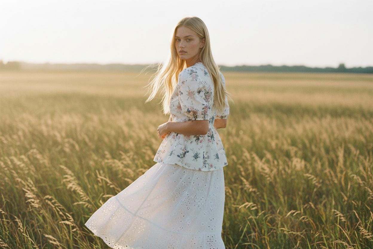 Peplum V Neck Liberty Print Top: Puffy Half Sleeves Blouse, Ditsy Botanical Floral Cotton