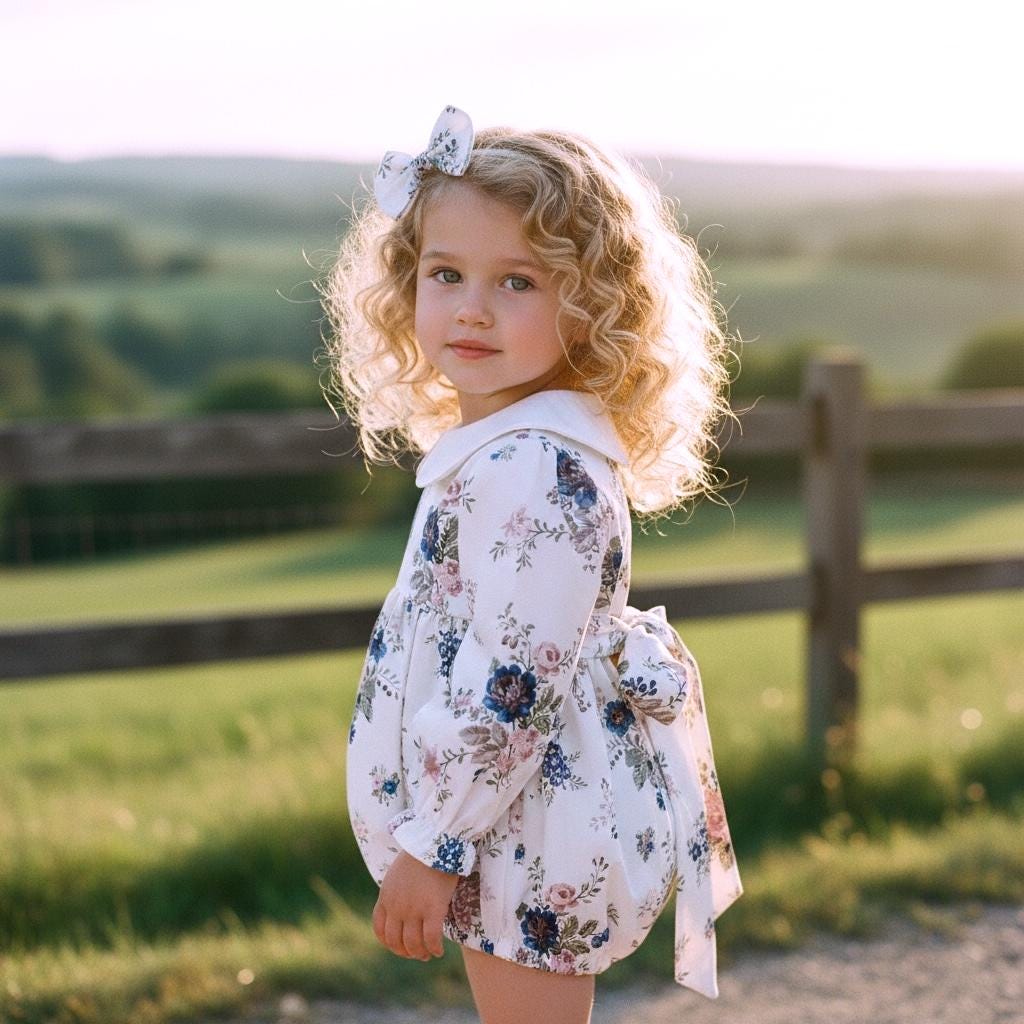 Peter Pan Collar Liberty Bubble Romper: Ditsy Floral Print Cotton, Short Sleeve