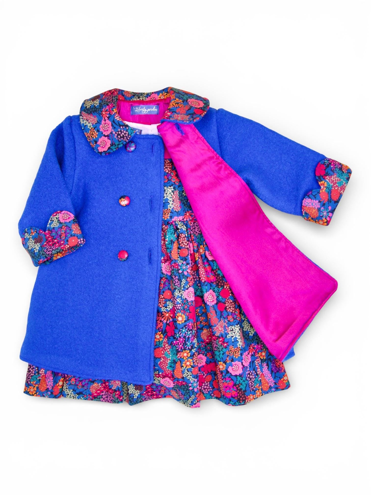 SET Liberty London Wool Coat Dress Set Peter Pan Collar Long Sleeves Floral Print