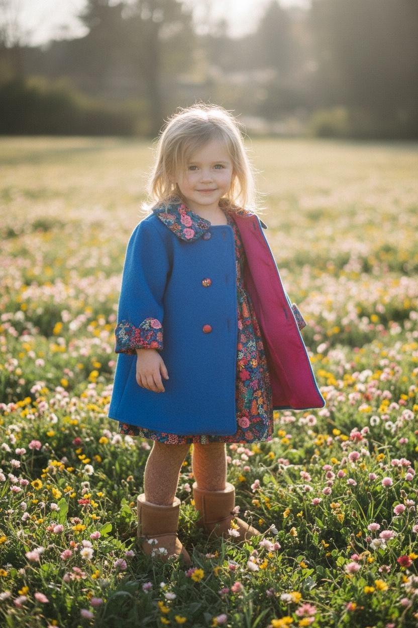 SET Liberty London Wool Coat Dress Set Peter Pan Collar Long Sleeves Floral Print