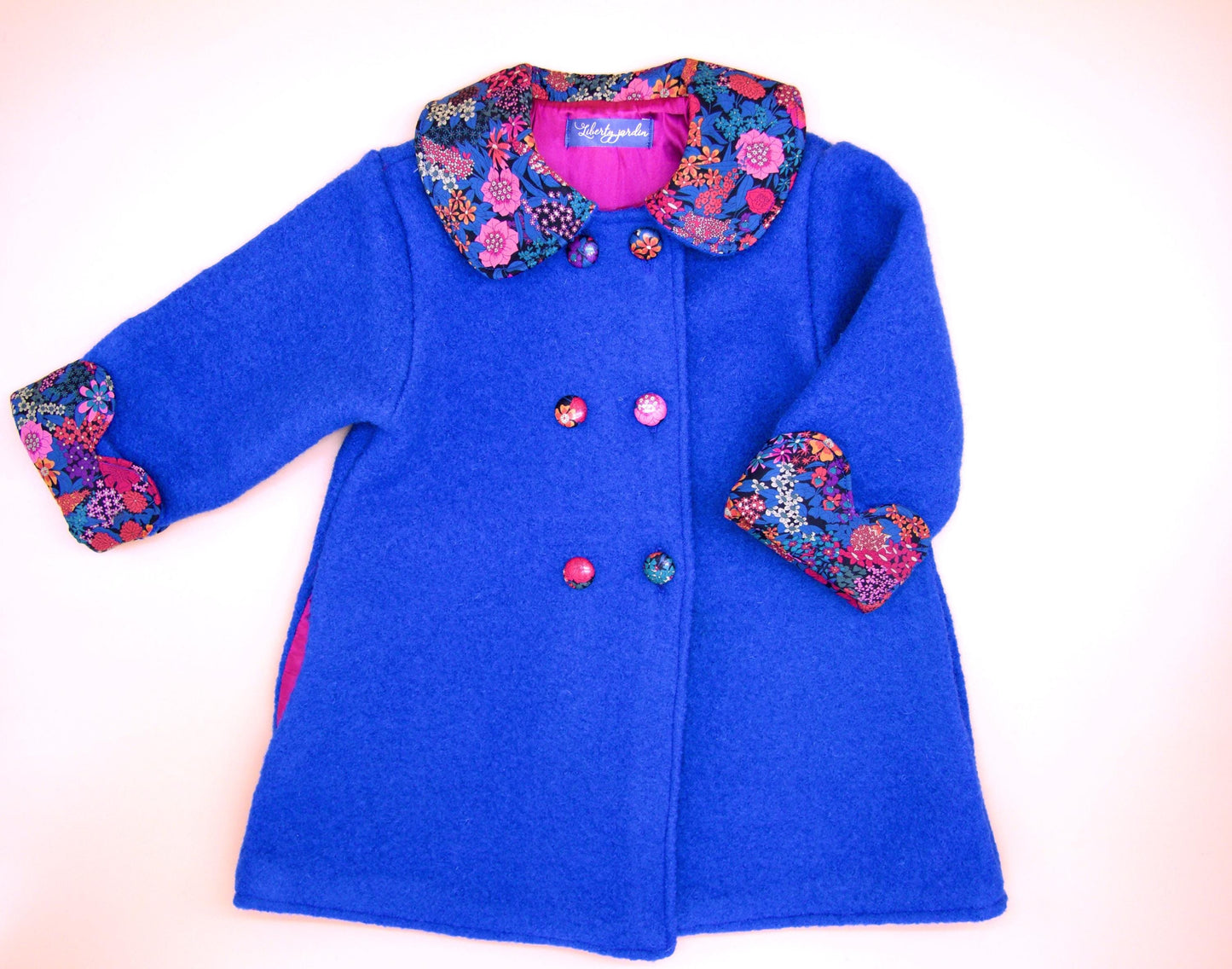 SET Liberty London Wool Coat Dress Set Peter Pan Collar Long Sleeves Floral Print