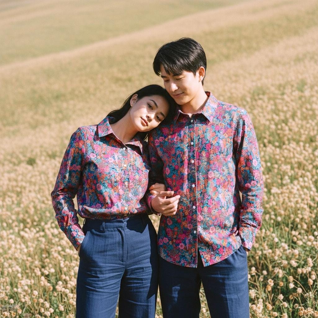 Liberty London Floral Cotton Shirt, Long Sleeve Button-Up, Matching Couple Outfit