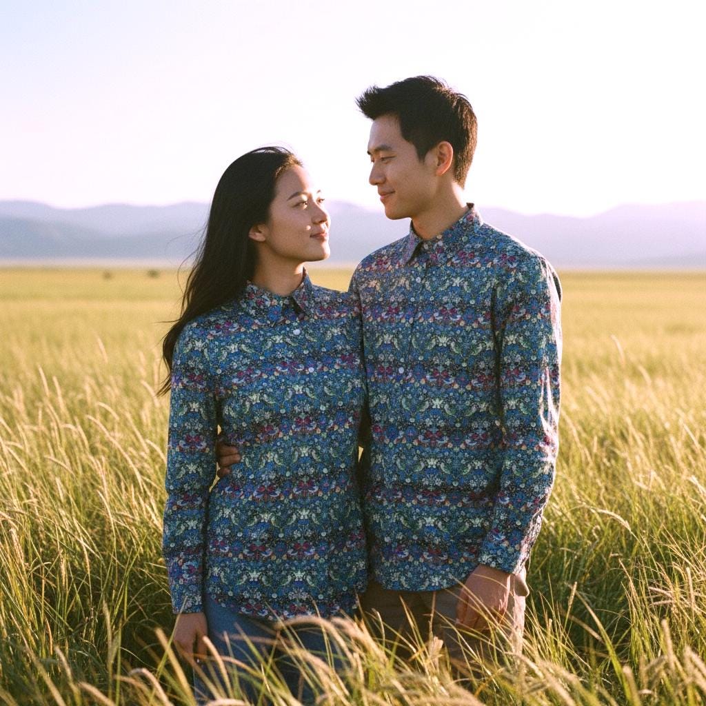 Liberty London Cotton Couple Shirts, Long Sleeve Matching Outfits
