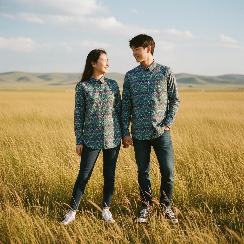 Liberty London Cotton Couple Shirts, Long Sleeve Matching Outfits