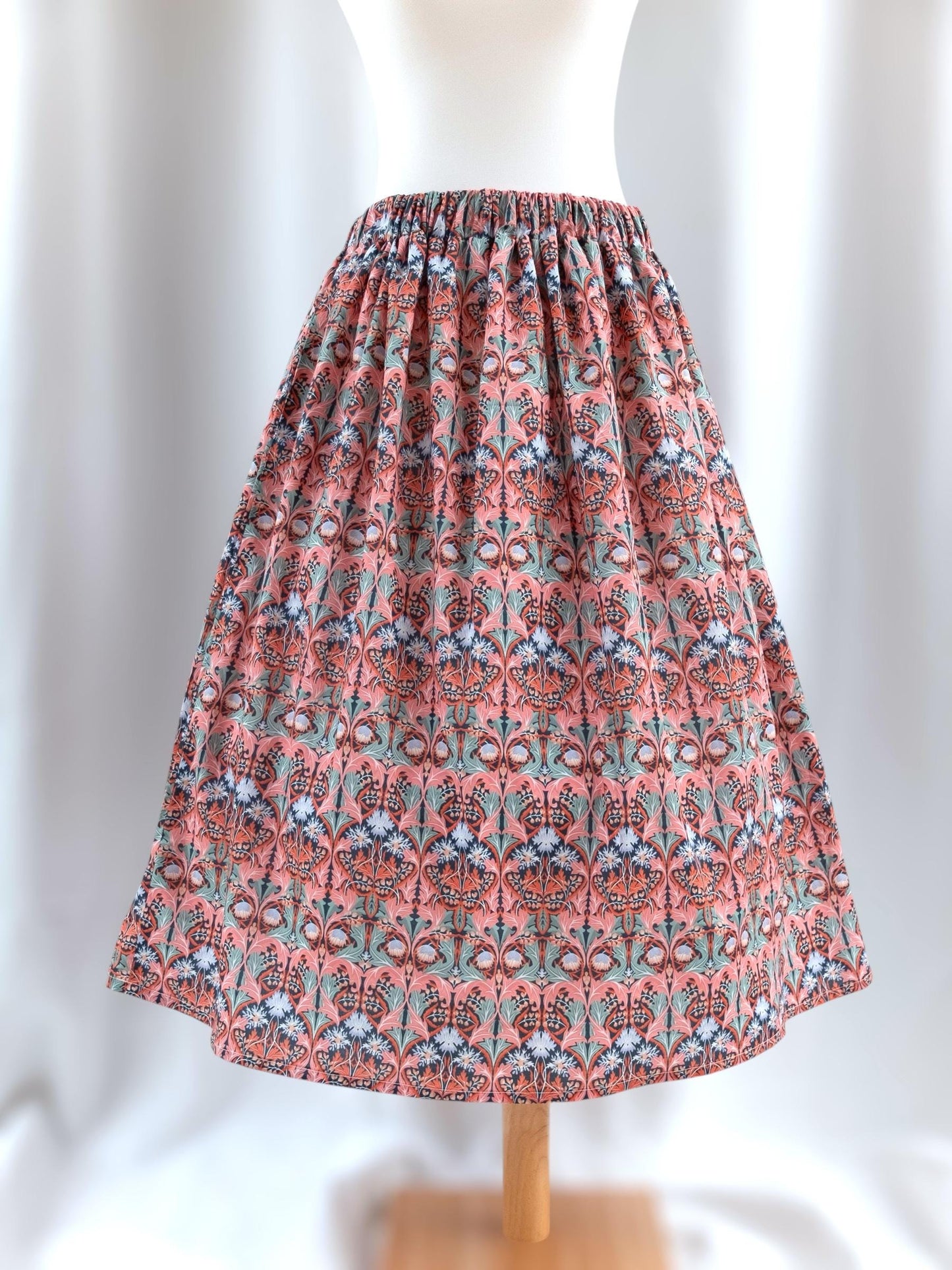 Liberty London Woman Midi Skirt: Elastic Waist Flare Skirt, Ditsy Botanical Floral Print