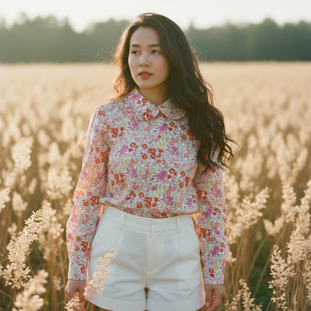 Long Sleeves Liberty London Shirt: Peter Pan Ruffle Collar, Ditsy Floral Woman Blouse