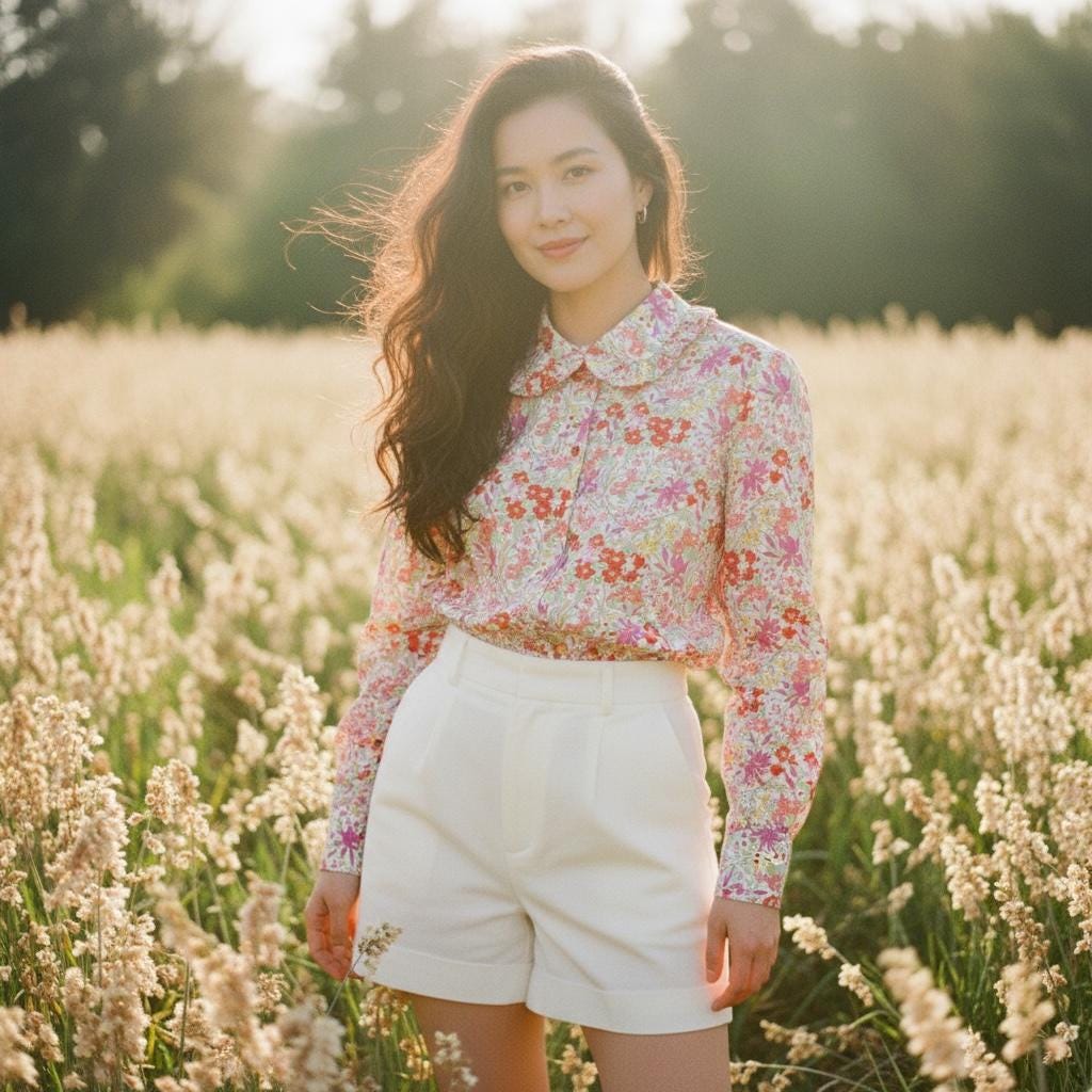 Long Sleeves Liberty London Shirt: Peter Pan Ruffle Collar, Ditsy Floral Woman Blouse