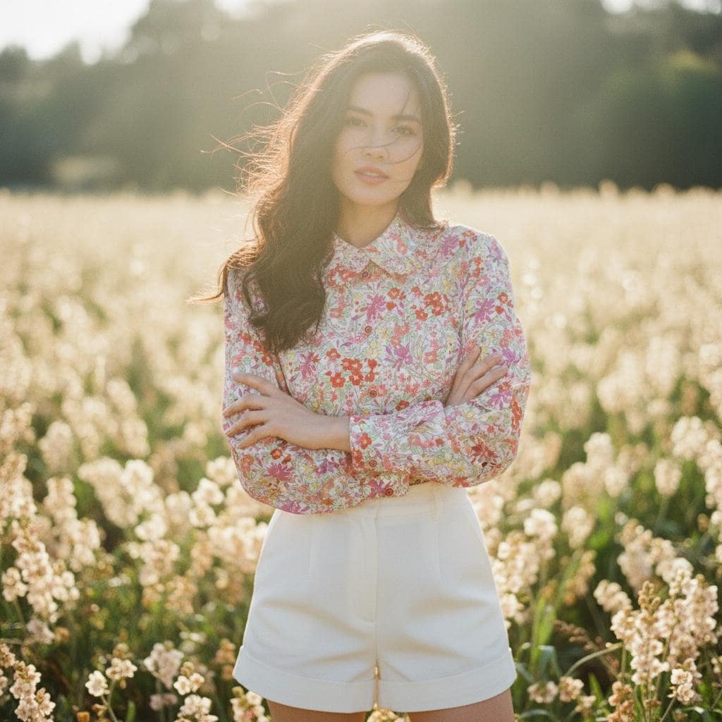 Long Sleeves Liberty London Shirt: Peter Pan Ruffle Collar, Ditsy Floral Woman Blouse