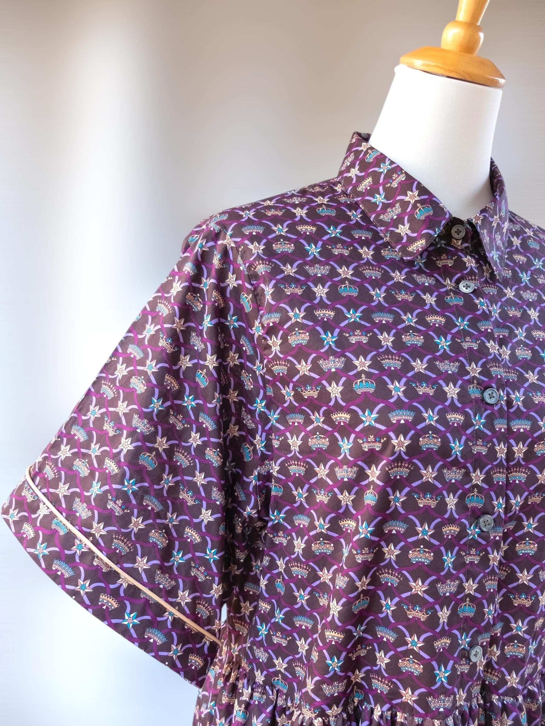 Liberty Print Gallery Midi Shirt Dress: Kimono Half Sleeves, Ditsy Floral Dress, Button Through