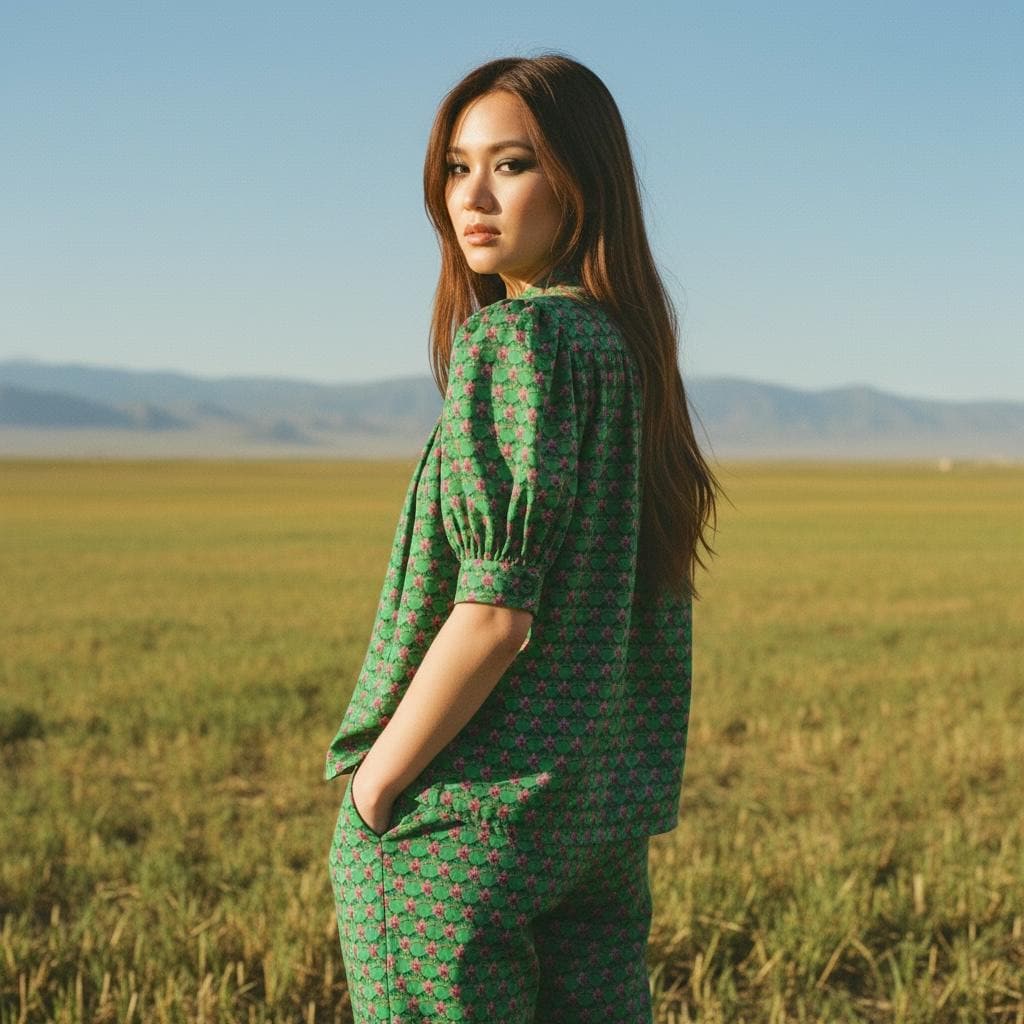 Liberty Mandarin Collar Gather Blouse: Ditsy Floral Print, Botanical Short Sleeve Shirt