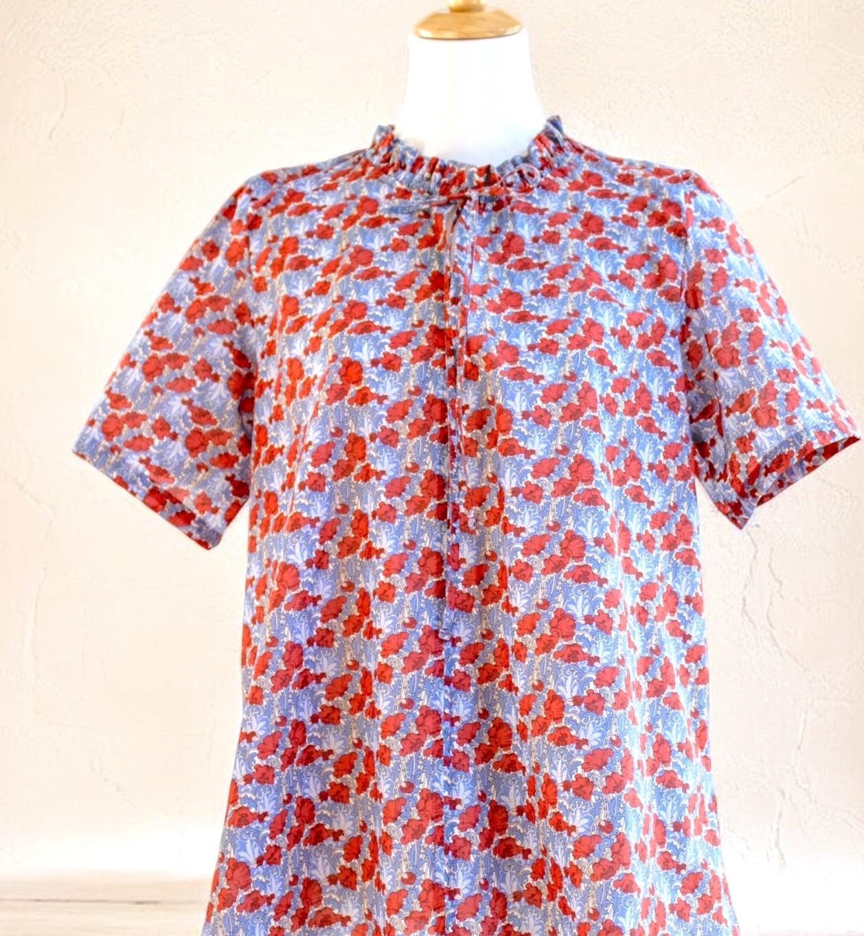 Liberty London Floral Cotton Pajama Set, Handmade Ruffle Collar Loungewear