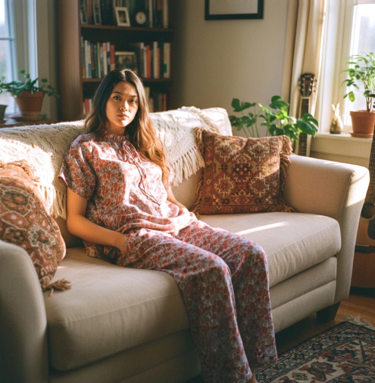 Liberty London Floral Cotton Pajama Set, Handmade Ruffle Collar Loungewear