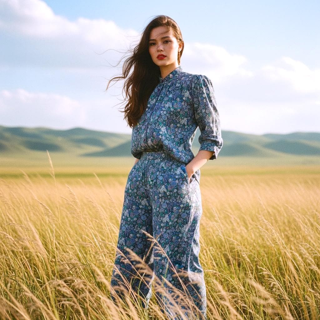 Liberty Mandarin Collar Gather Blouse: Ditsy Floral Print, Botanical Short Sleeve Shirt
