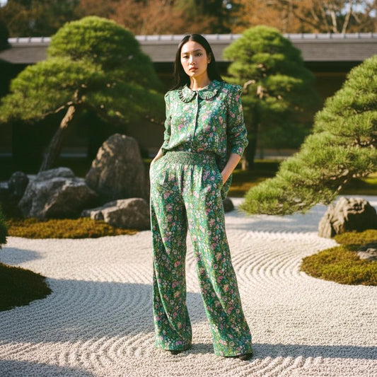 Liberty London Palazzo Pants: Floral Print Wide Leg Cotton Trousers, Ditsy Botanical Print